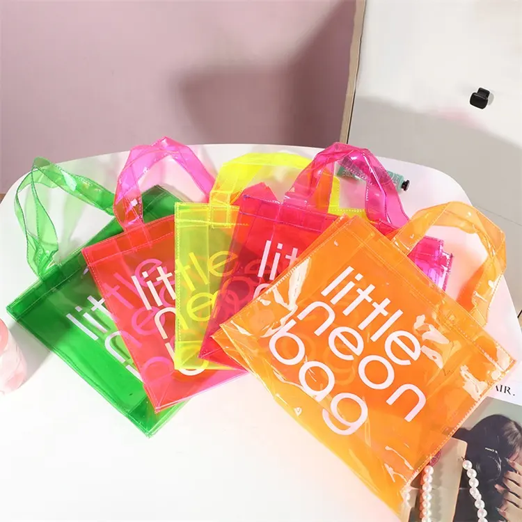 Su geçirmez güzellik neon renkli baskılı temizle pvc kozmetik plaj çantası sepet alışveriş çantası