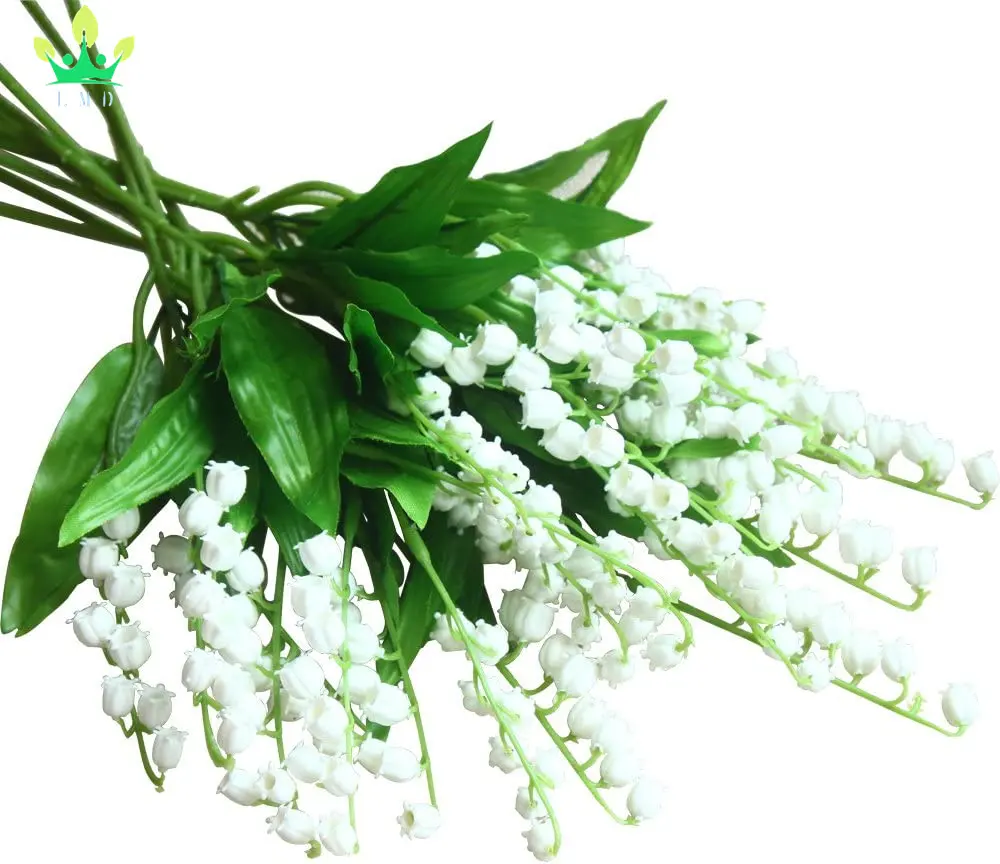 Fiori artificiali del mughetto pianta finta mentre fiori campanelli eolici orchidea che tiene Bouquet May Flowers for Home Wedding