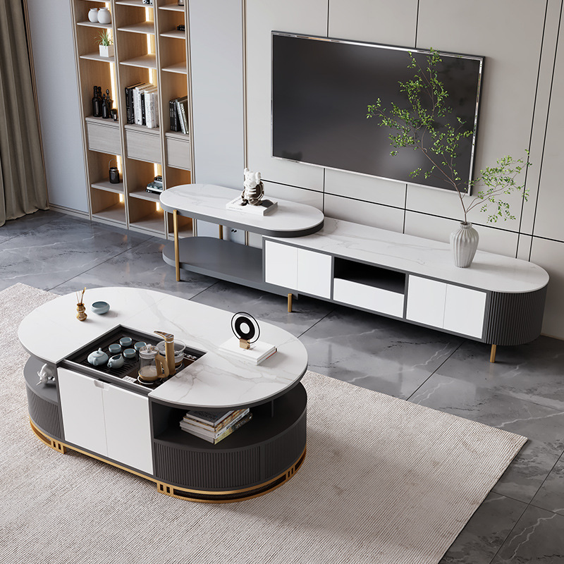 Dark gray and elegant white (coffee table and TV stand)