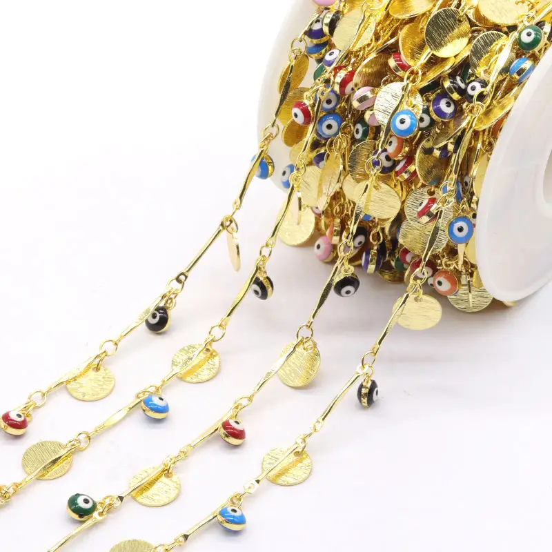 Múltiples de los ojos en forma de perlas 18K chapado en oro de latón cadenas rollo de accesorios de joyería para el collar de la pulsera DIY