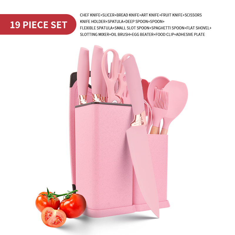 Ensemble d'ustensiles de cuisine rose - 19 pièces