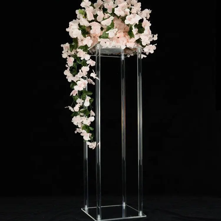 Dikdörtgen şeffaf akrilik çiçek standı çiçek standı çiçek tabanı düğün masa centerpieces akrilik centerpiece standı