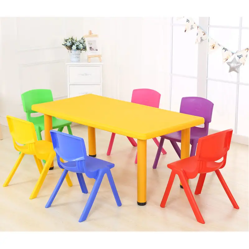 Mesa y silla de plástico para niños, juegos de muebles para guardería, escuela, aula