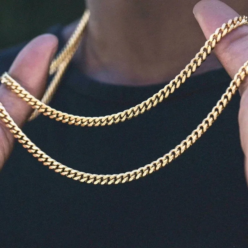 Hot-Sale Curb Cuban Link Chain Hals reifen Basic Punk Edelstahl Halskette für Männer Frauen Vintage Black Gold Tone Solid Metal
