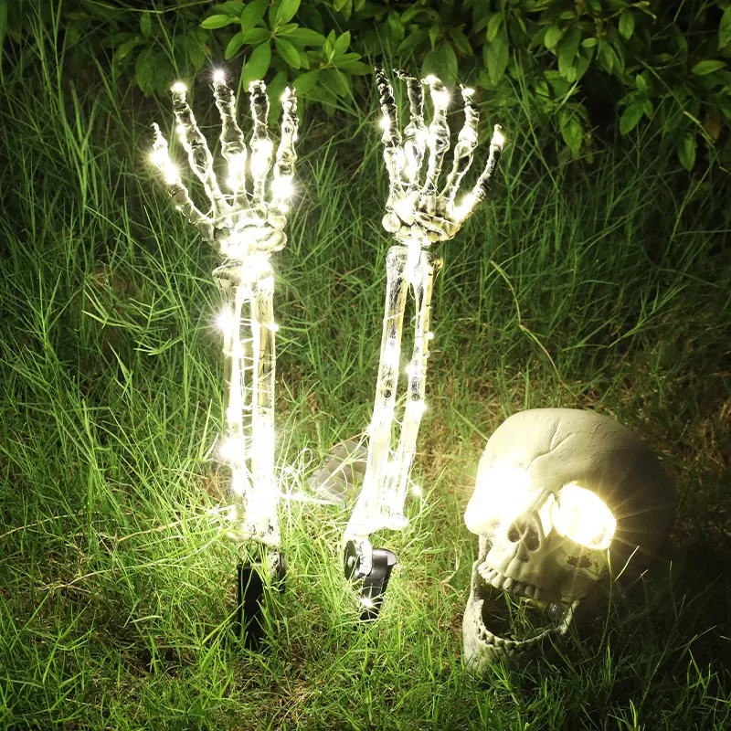 Horror Esqueleto Crânio Mãos Luz LED Iluminação Halloween Acessórios Decoração Outdoor Garden Lawn Lamp Decoração
