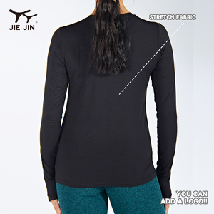 JIEJINジムにフィットTシャツ黒圧縮長袖スーパーソフトストレッチスリムフィット