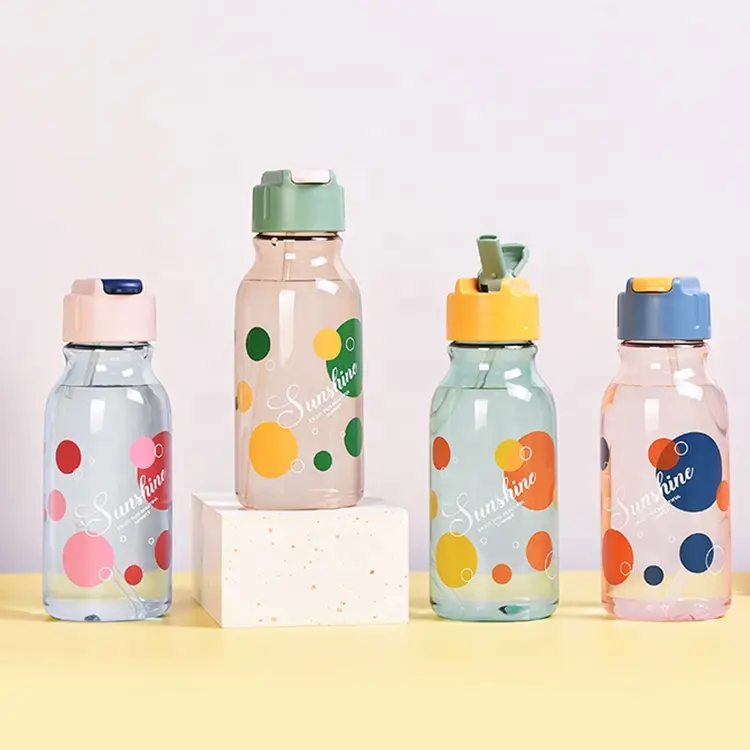 Экологичная оптовая продажа, детская пластиковая бутылка для питья с соломинкой для занятий спортом на открытом воздухе, школы, летнего сезона