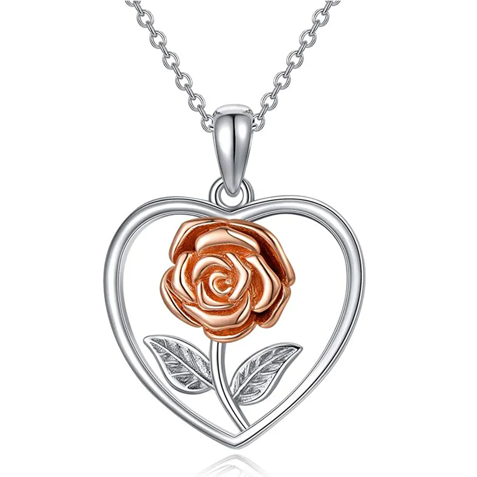 Rose Valley Roseflower Heart collana ciondolo gioielli vendita calda placcato in oro rosa gioiello bicolore regalo di moda per amante RSN005