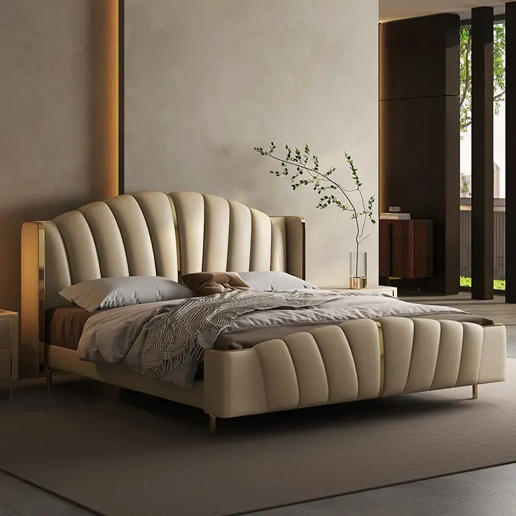 Son çift kişilik yatak tasarımları mobilya Metal çerçeve kral lüks yatak ev otel seti için