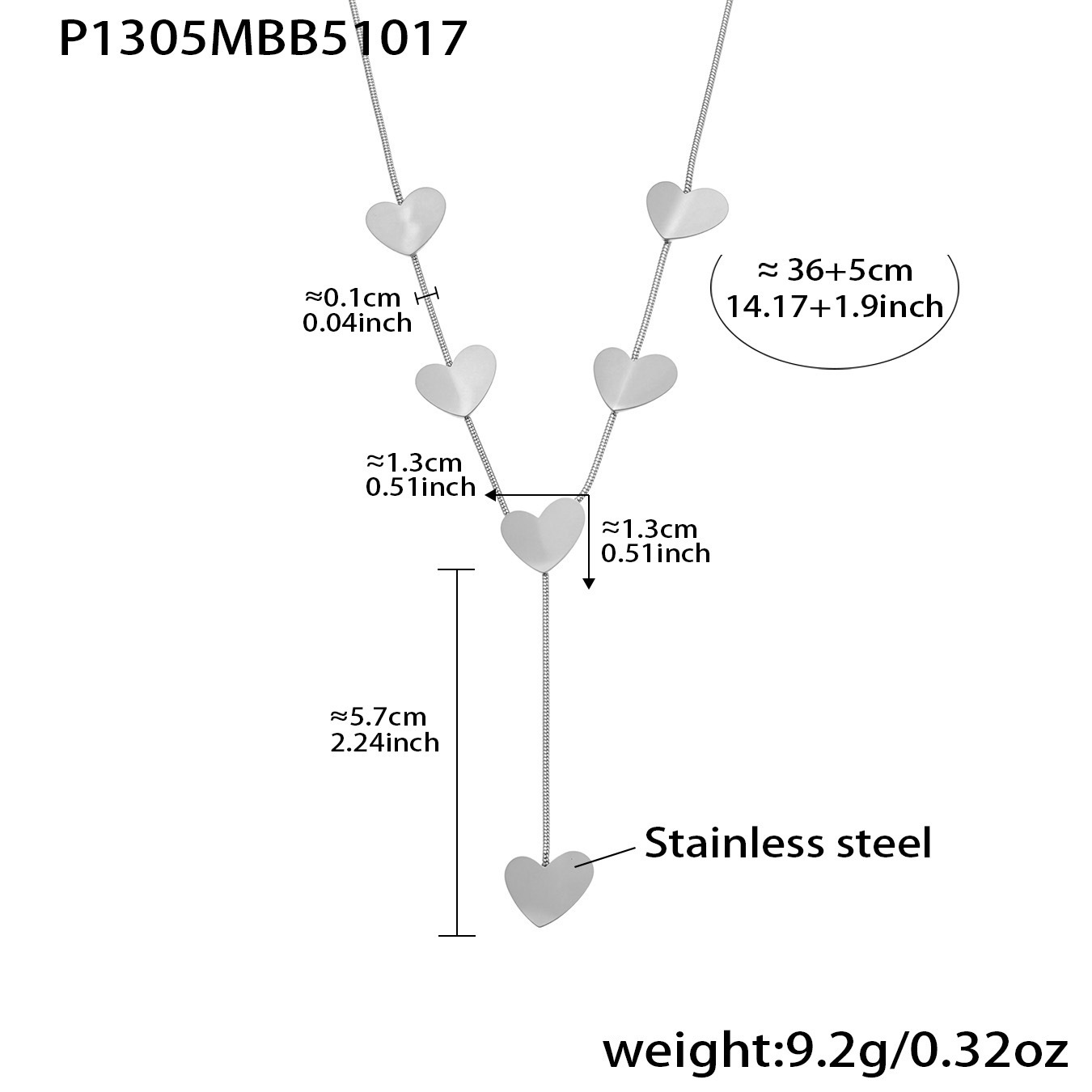 P1305- Steel Y-shaped heart necklace,