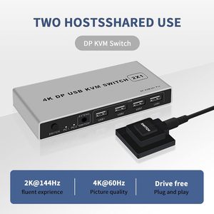 Conmutador KVM Displayport de 2 puertos 4K @ 60Hz Conmutador KVM de doble puerto DP 1,2 2X1 4KX2K @ 60Hz 2 K(2560X1440)@ 144Hz Soporte USB DP 2 en 1 Salida - Product Image 2