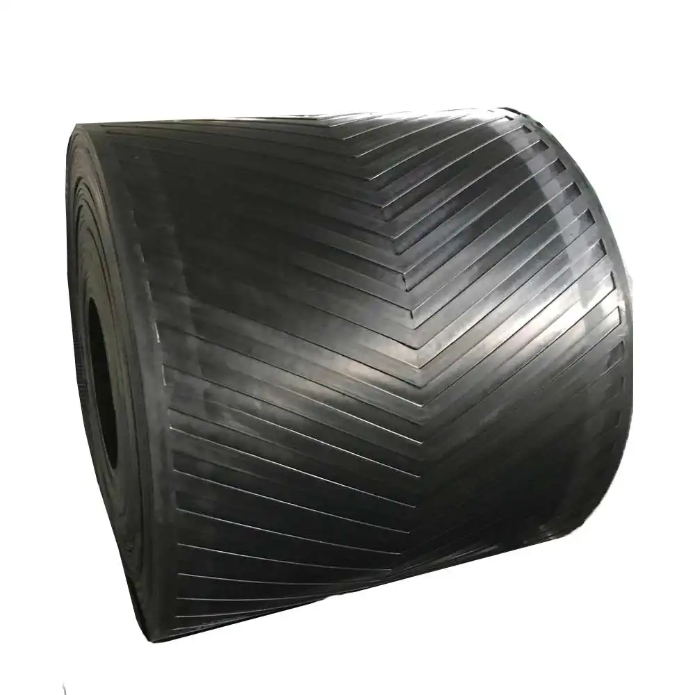 China manufacturer chevron pattern conveyor belt EP400/4 chevron rubber belt C5 V height 5mm Chevron belt