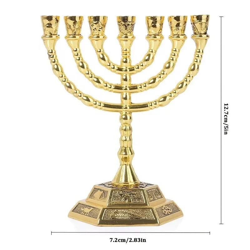 7 candelabros de Jerusalén, candelabros con símbolo judío israelí, candelabros de Metal, decoración de Hanukkah, adornos de regalo