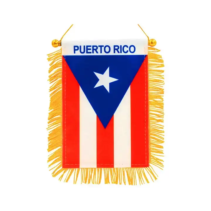 Personnalisé Double Face 4X6 Pouces Porto Rico Mini Pays Fenêtre Fringy Drapeau Suspendu Bannière Pour La Décoration De Rétroviseur De Voiture