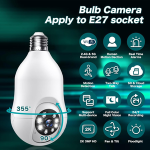 Akıllı ampul güvenlik kamera 360 ° PTZ 2MP renk/IR gece görüş 2 yönlü ses hareket izleme kapalı kullanım için uygun olabilir - Product Image 4