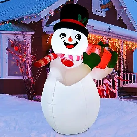 Bonhomme de neige gonflable de Noël avec une boîte Blow Up Yard Décorations Dégagement avec lumières LED ou pelouse de jardin intérieur de Noël