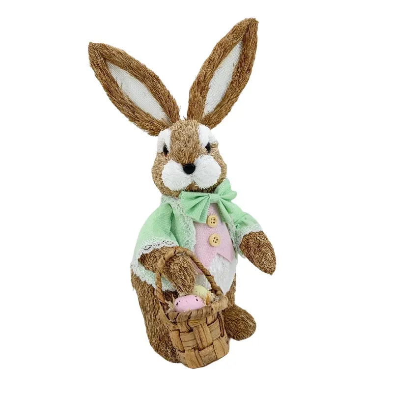 room decor ideas easter straw peter rabbit figures male bunny holding egg basket holiday party table decoration accessories