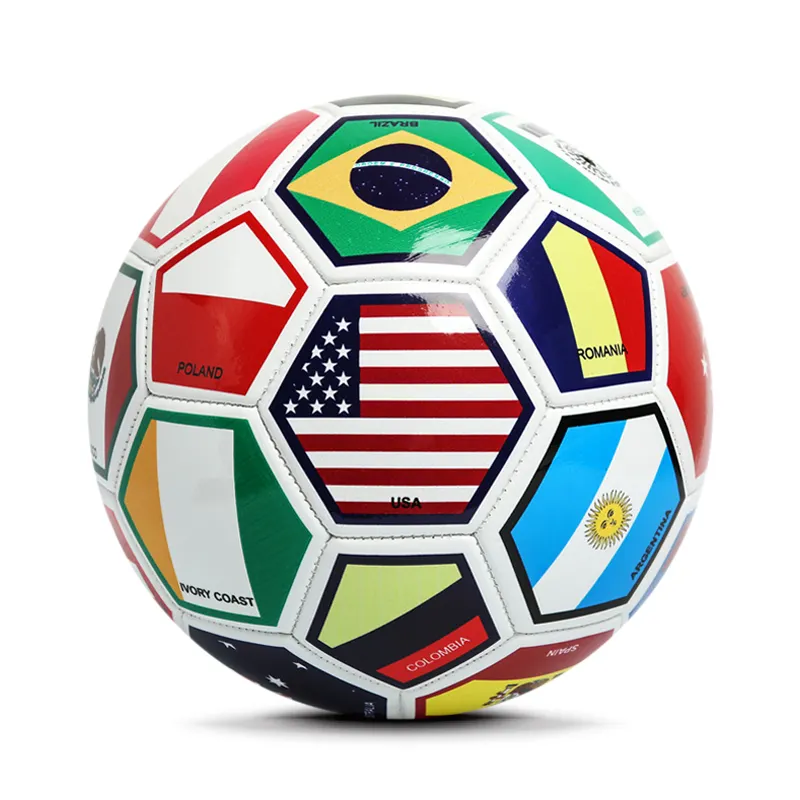 Toptan ucuz makine dikişli ülke bayrağı futbol, özel PVC promosyon futbol topu toplu