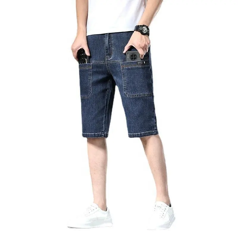 Pantaloncini Jeans da uomo con tasche elastici traspiranti Casual alla moda stile Capri Jeans pantaloni per uomo