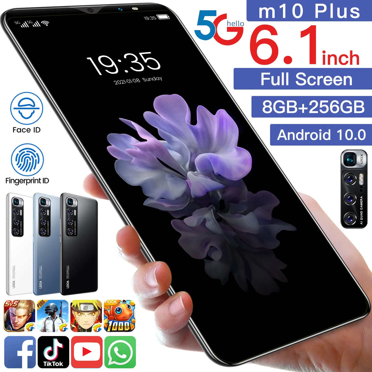 Teléfono Inteligente M10 Plus, versión Global, pantalla impermeable de 6,1 pulgadas, 8GB + 256GB, 5G, sistema Android, con 3 cámaras