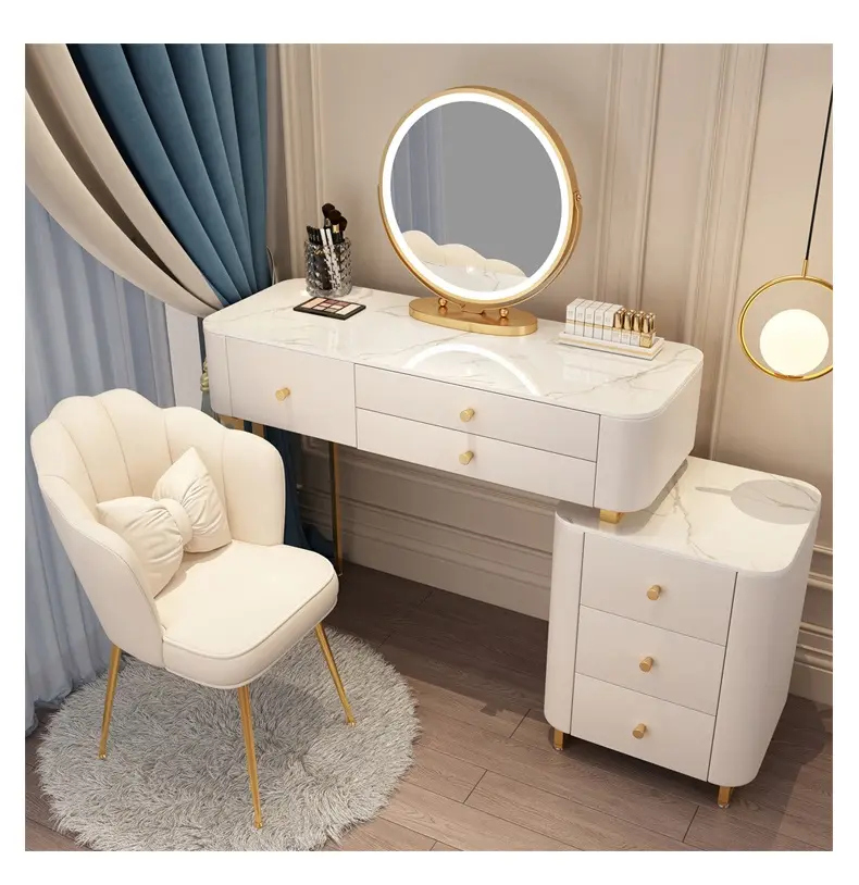 Luxuriöser moderner Schmink tisch für Schlafzimmer Make-up Schmink tisch weiß mit LED-Spiegel Waschtisch Schlafzimmer möbel