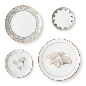 Ginkgo yaprağı tasarım sarı ve yeşil renk altın kakma desen sırlı çıkartma kağıdı ince çin porsoleni yemek takımı setleri - Product Image 4