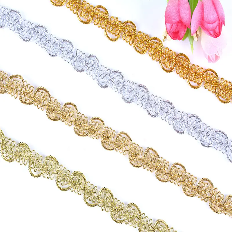 1.2cm Embroidery Webbing Mirror Sewing Lace Trim with Eyelet Lace Trim Decoration Haberdashery Border Gold Lace Trimming