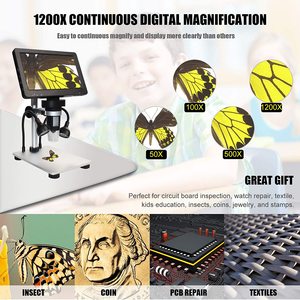 7英寸显示屏LCD数码显微镜12MP数码相机8个led 1200X USB控制显微镜 - Product Image 2