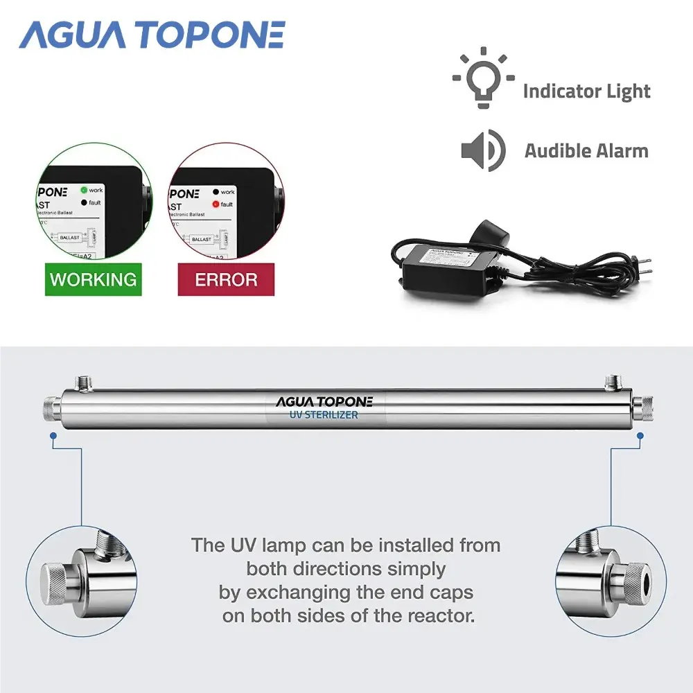 Agua Topone équipement de traitement d'eau potable 25w 6GPM système de désinfection de purification de filtre à eau UV