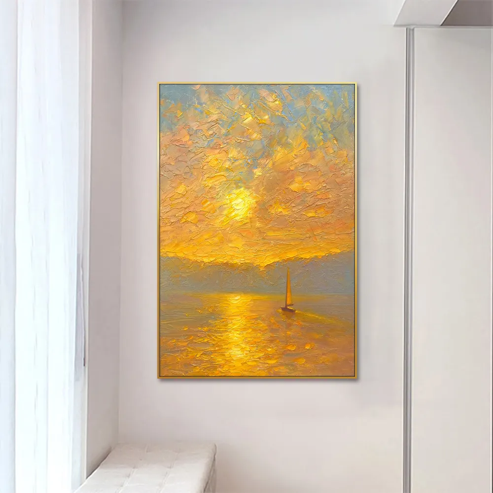 Guanjun 40 × 60 cm Dämmerung Landschaft Leinwand Ölgemälde und Wandkunst gerahmtes Wandbild schwimmendes Rahmenbild