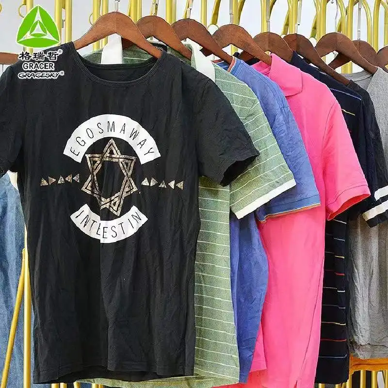 Chine Fournisseur de vêtements d'occasion Pas cher Hommes T-shirt à manches courtes Importation de vêtements d'occasion