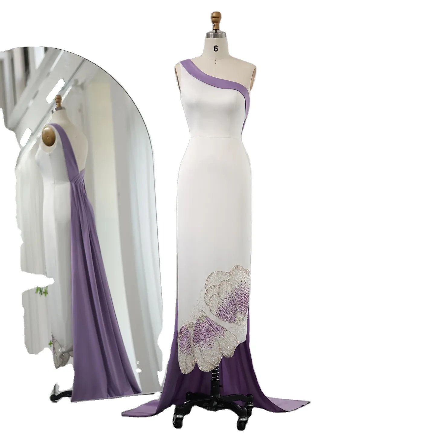 Sharon Said SS475 Dubai Blanc Lilas Une Épaule Robes De Soirée De Luxe Pour Les Femmes De Mariage