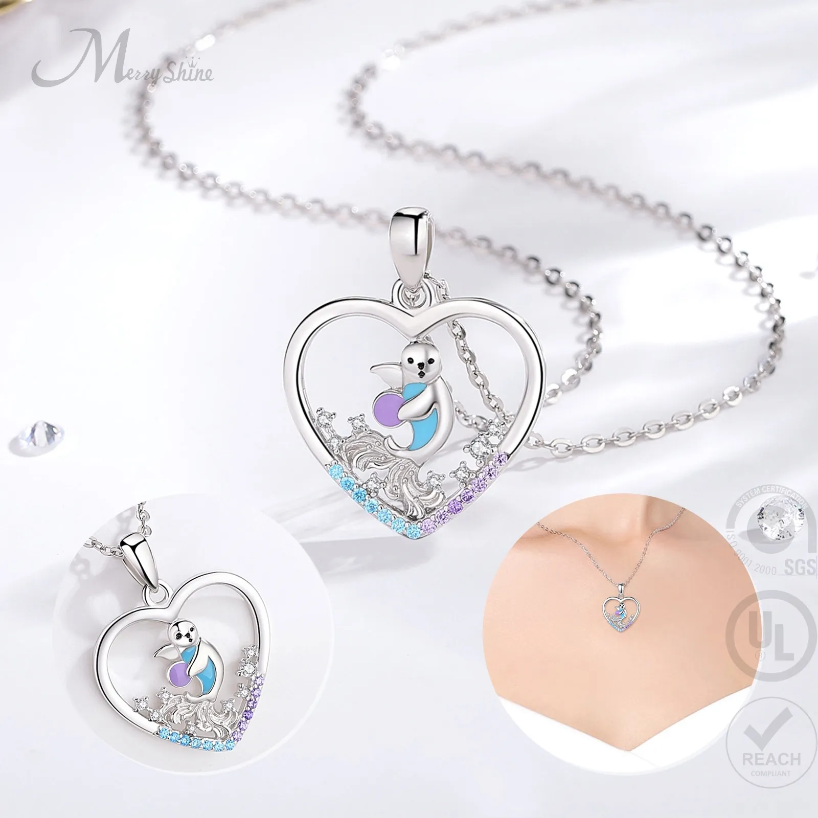 Merryshine 925 Sterling silver fashion enamel sea lion cute animal pendant jewelry for women