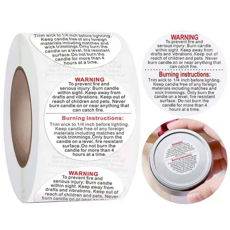 Etiqueta de aviso de forma redonda para vela perfumada, adesivo inferior de vela