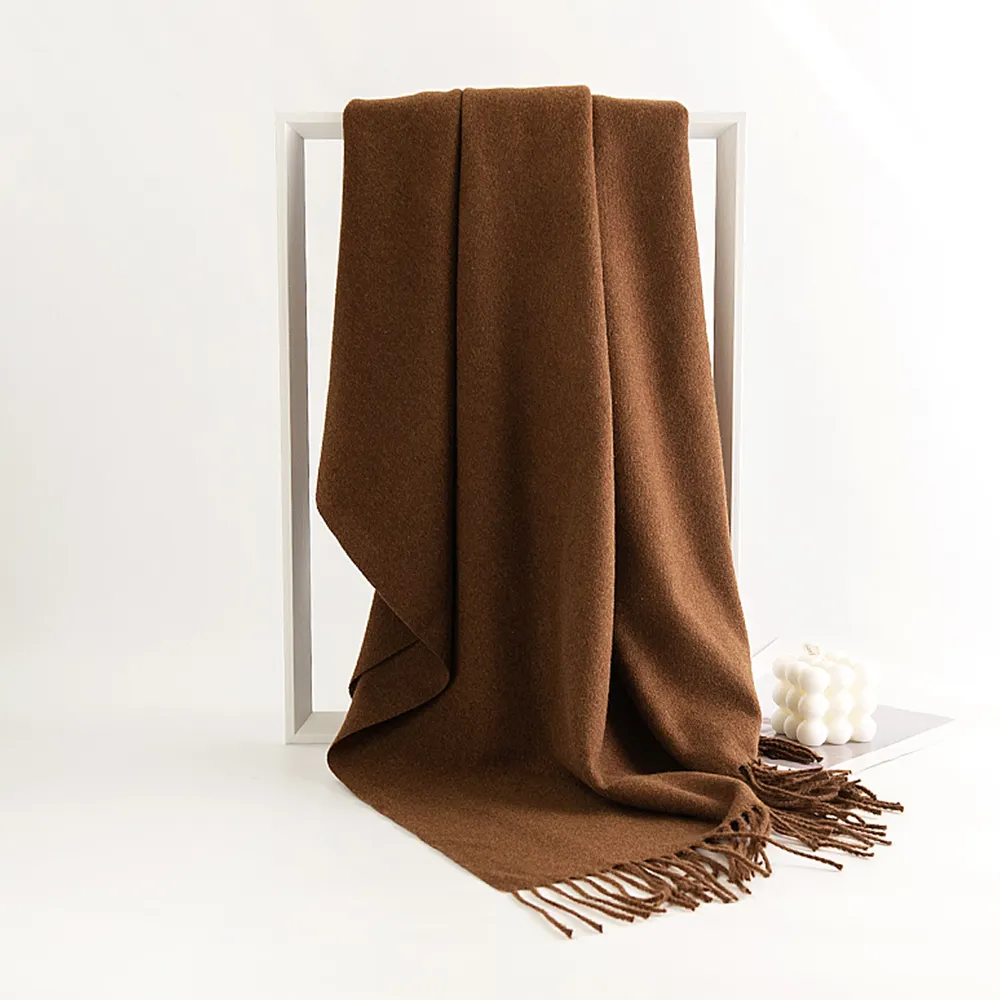 High Quality Solid Color Tassel Women Plain Warm Windproof Neck Warmer Infinite Scarf