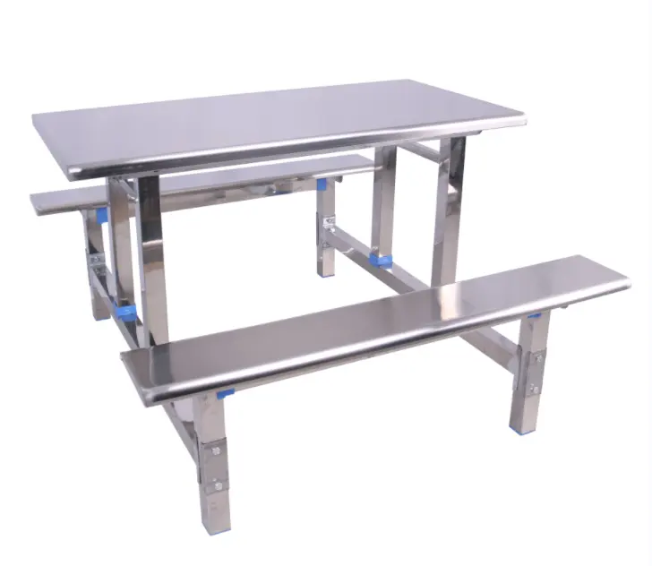 Meubles de salle à manger, ensemble de Table et de chaise en acier inoxydable pour cantine scolaire, 6 places, 8 places, banc