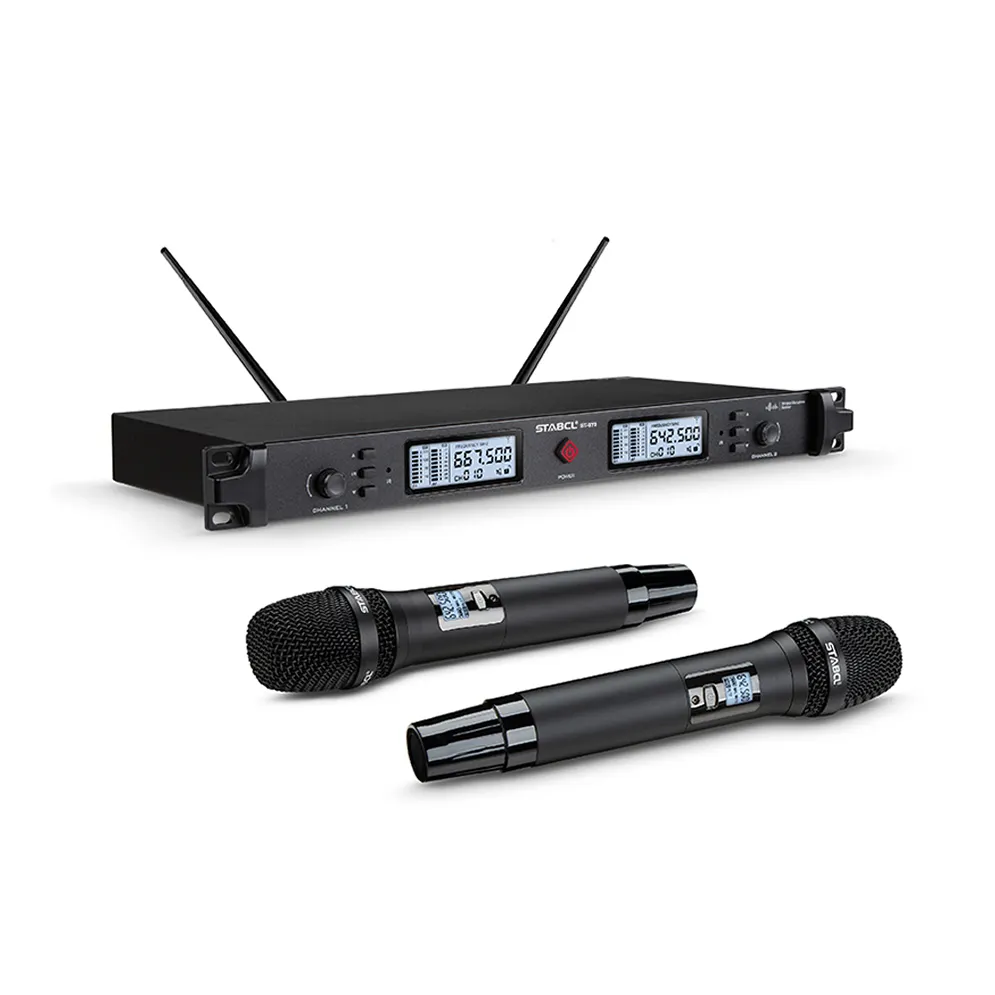 Stabcl Dual Channel UHF không dây cầm tay microphone cho hiệu suất sân khấu với âm thanh rõ ràng giảng dạy và phát thanh truyền hình các tính năng