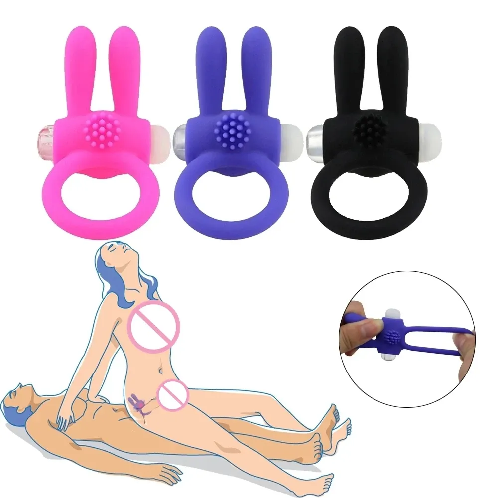 Anelli del cazzo di coniglio giocattoli del sesso stimolatore del clitoride vibratore riutilizzabile Silicone Semen Cock Ring pene per gli uomini ritardare l'eiaculazione forte