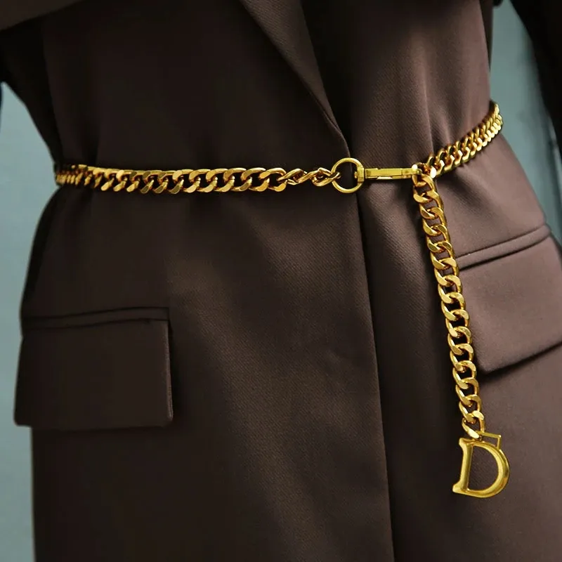 Cinturón de cadena Punk para mujer, cinturones de aleación circulares de Metal para vestidos, correa de cintura coreana