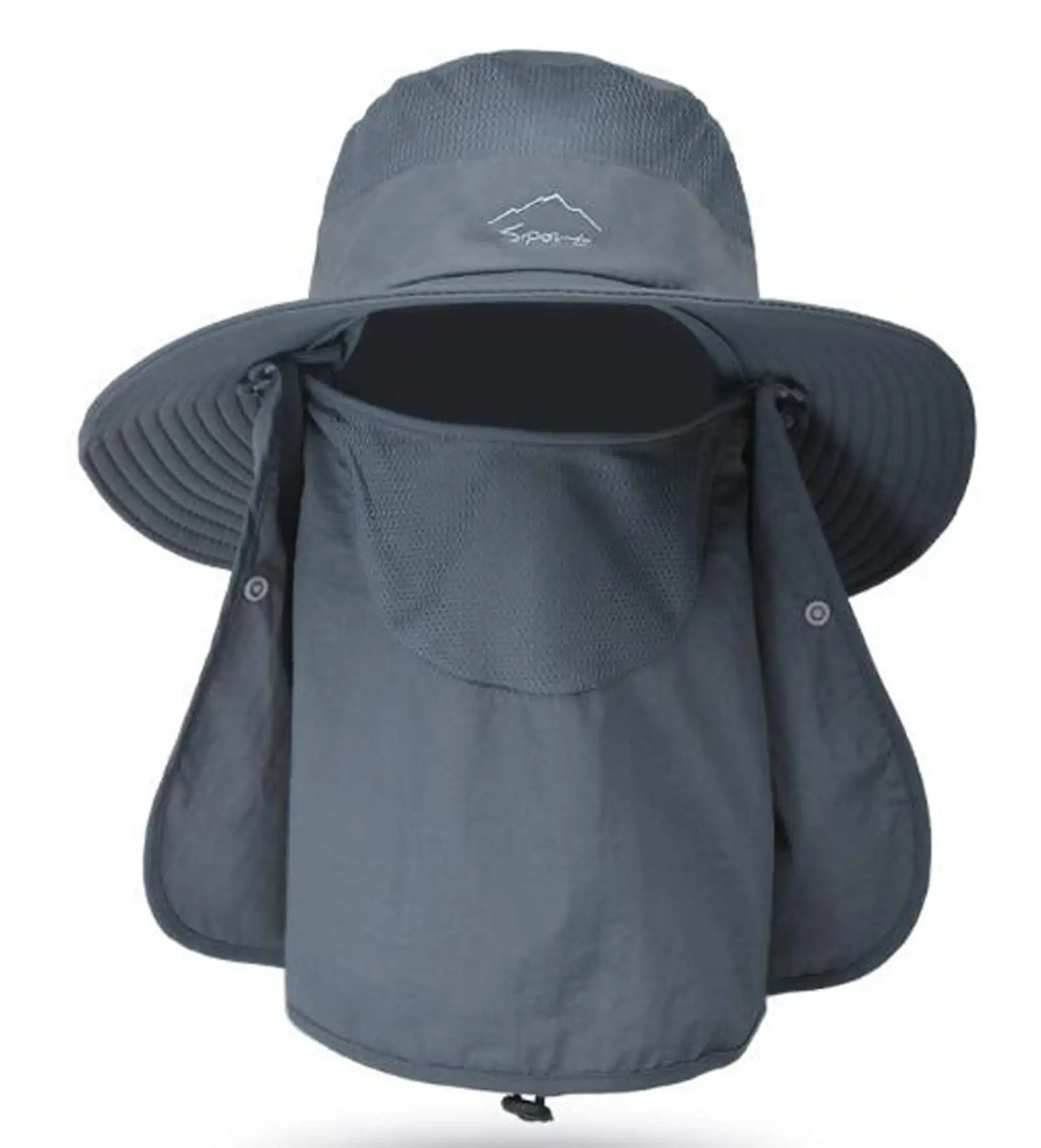 Topi Memancing Jala Luar Ruangan Pria, Topi Memancing Bucket Tepi Lebar UV Matahari Bersirkulasi Musim Panas dengan Telinga dan Penutup Leher