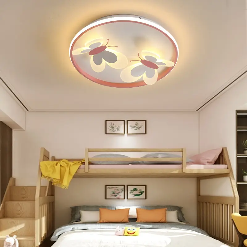 어린이 침실 램프 공주 방 Led 소녀 현대 미니멀리스트 크리 에이 티브 따뜻하고 낭만적 인 나비 램프 천장 램프