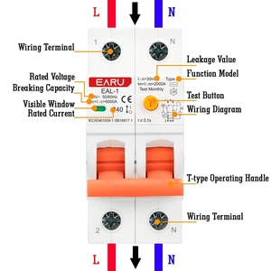 Disyuntor de corriente residual electrónico <span class=keywords><strong>2P</strong></span> 30mA AC A B tipo RCBO RCCB MCB sobre carga de protección contra fugas de corriente corta de carga de - Product Image 4