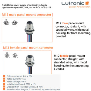 Actuator Sensor Cordset with Overmolded Circular Connector:M12 Female Straight L-coded, 4/5 Pole IP67 PUR 2m, 1200 05L 332 2m - Product Image 6