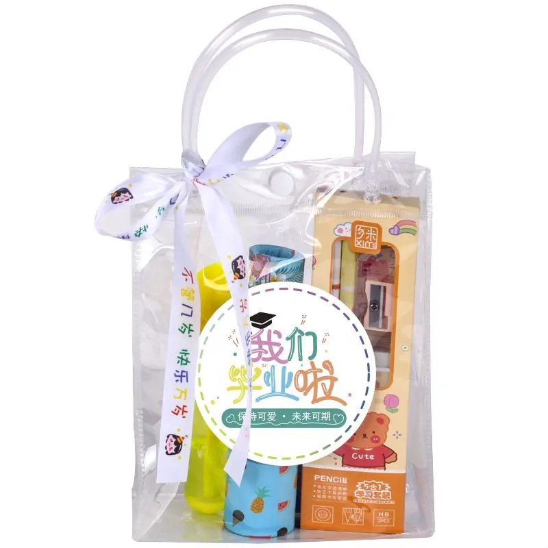 Paquete de plástico transparente para niños, cinta decorativa reutilizable y duradera con asa de regalo, bolsa de plástico personalizada de Pvc con logotipo, directo de fábrica