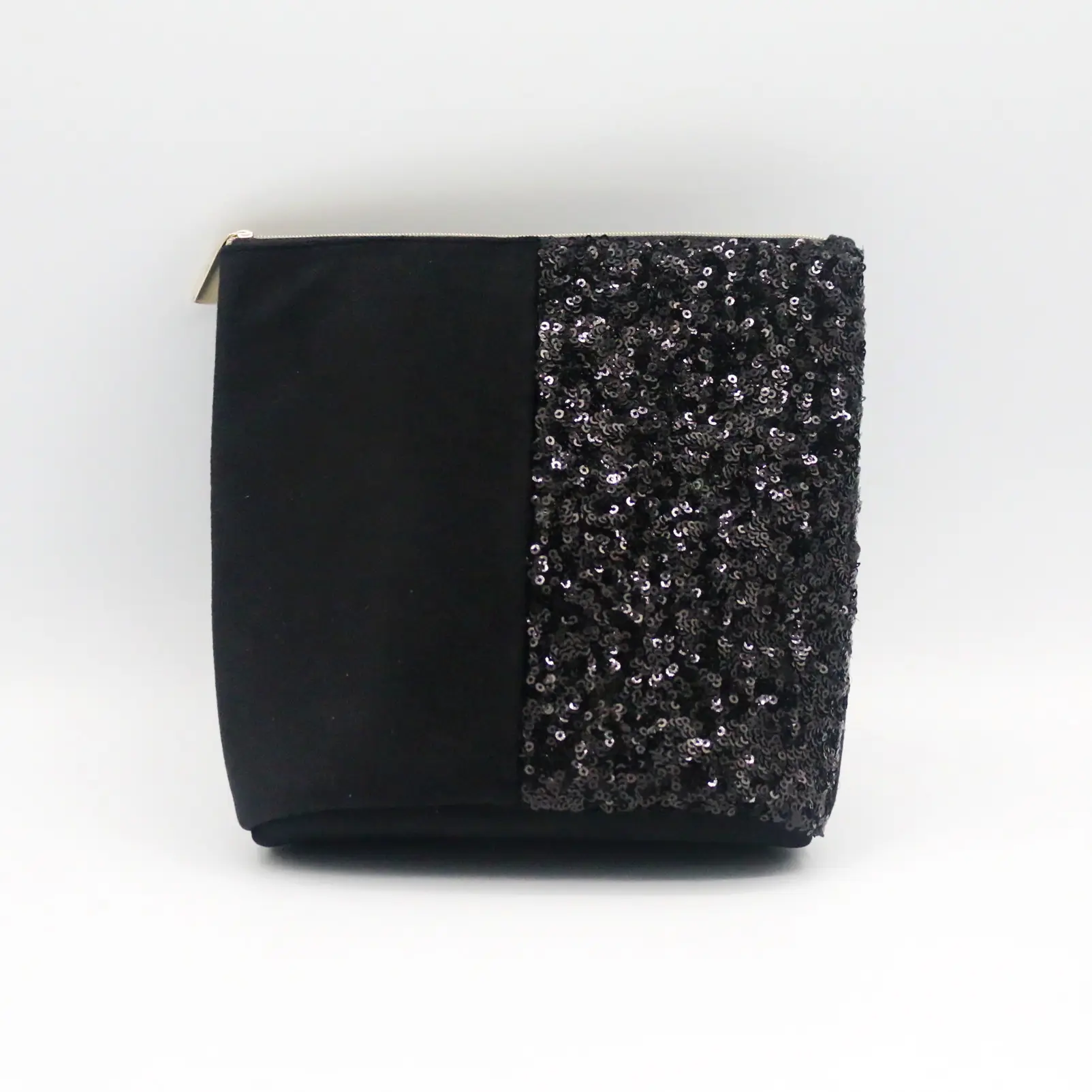 2022 più nuovo Design Glitter Velvet Stitching Jewelry Mini Pouch vendita calda Fashion Shiny Glitter Black Suede Zipper Pouch