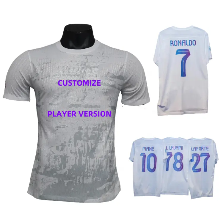 2024 Hot Sale Thai Qualität Spieler Version Saudi Al Home Benutzer definierte Ronaldo 7 Mähne 10 Weiße Männer Fußball Uniform Shirt Fußball Trikots