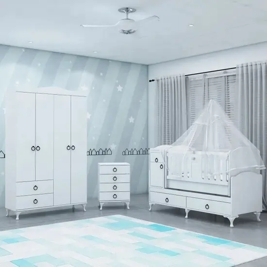 Nova cama cuna berço branco e sólido infantil, conjunto conversível multifuncional de madeira macia para bebês