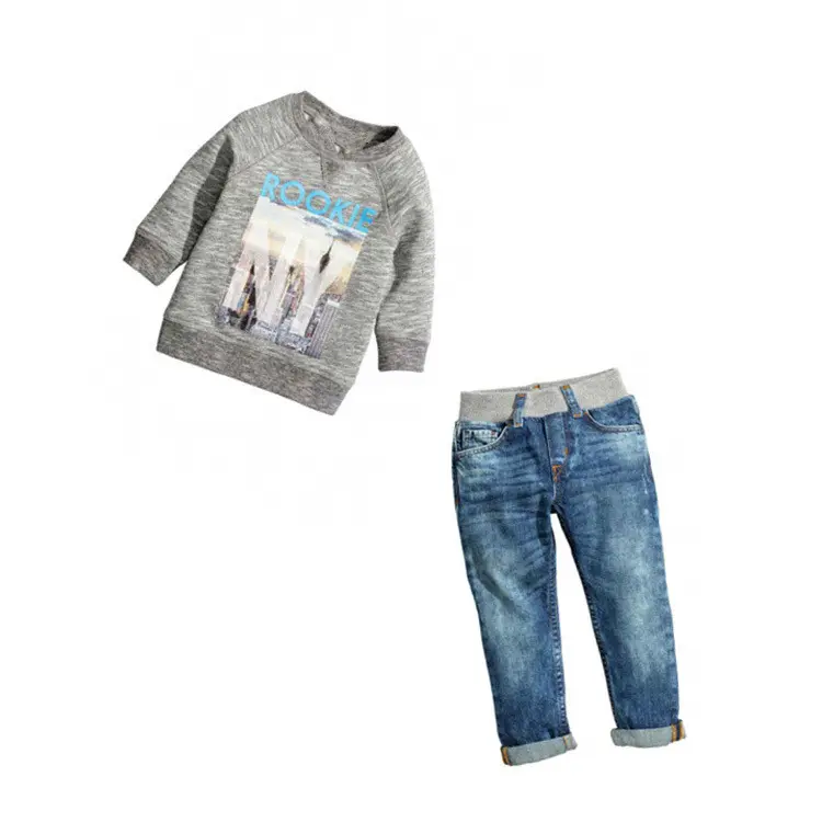 Set di vestiti di marca per bambini all'ingrosso per Jeans e felpa in Denim per bambini