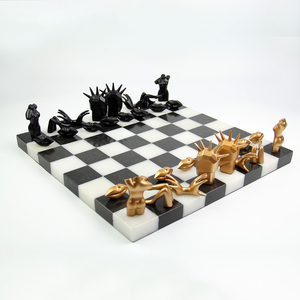 Stonekocc Tự Nhiên Đá Cẩm Thạch Màu Đen Volakas Trắng Quốc Tế Bàn Cờ Khay Cờ Vua Sáng Tạo Nghệ Thuật Thủ Công Hiện Đại Trang Trí Nội Thất Mô Hình - Product Image 2