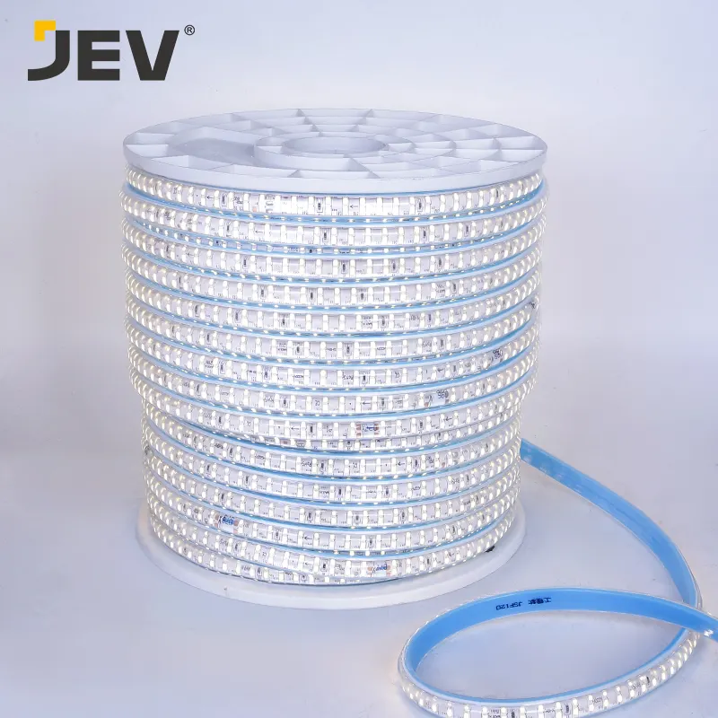 JEV Blue Cover 12MM Optimización LED Chip Luz inferior 220V Tiras LED 2835 180P Impermeable Flexible Líneas dobles Azul Bronce 80